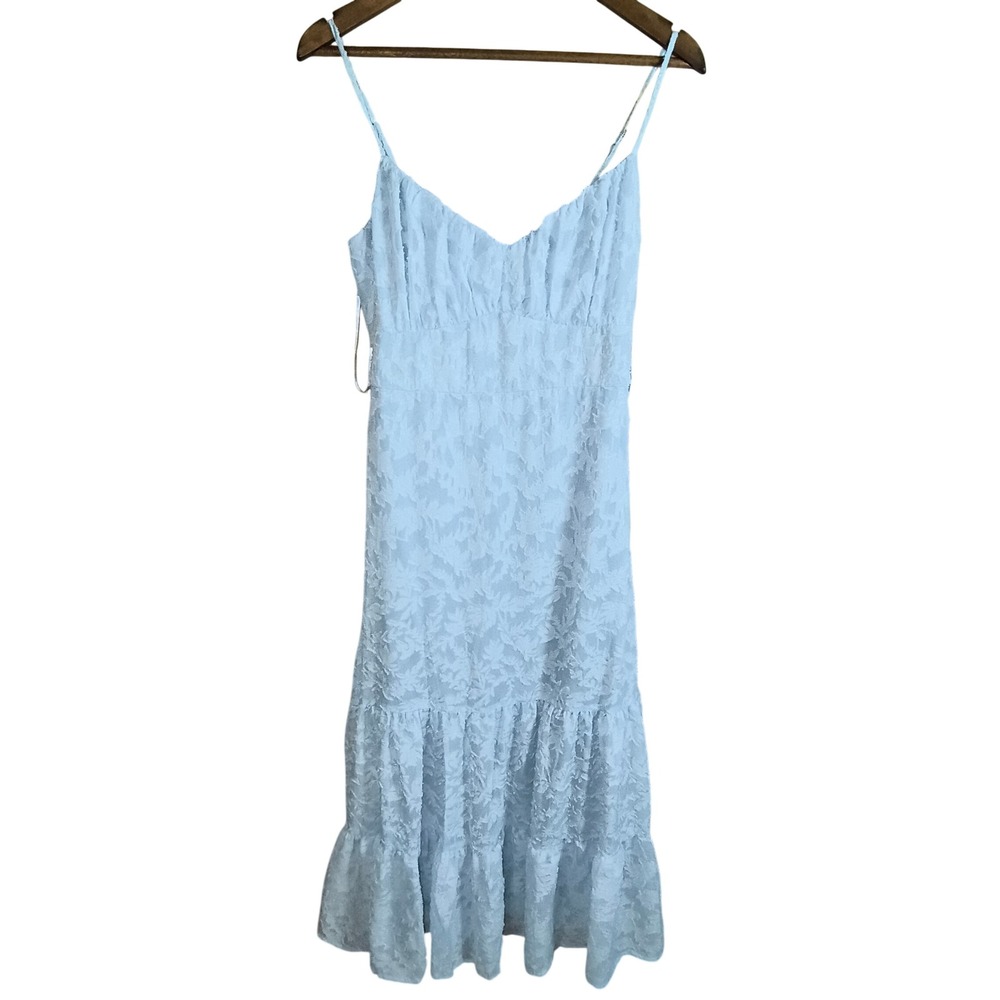 Windsor Light Blue Floral Burnout Tiered Midi Dress V-Neck Spaghetti Strap Small